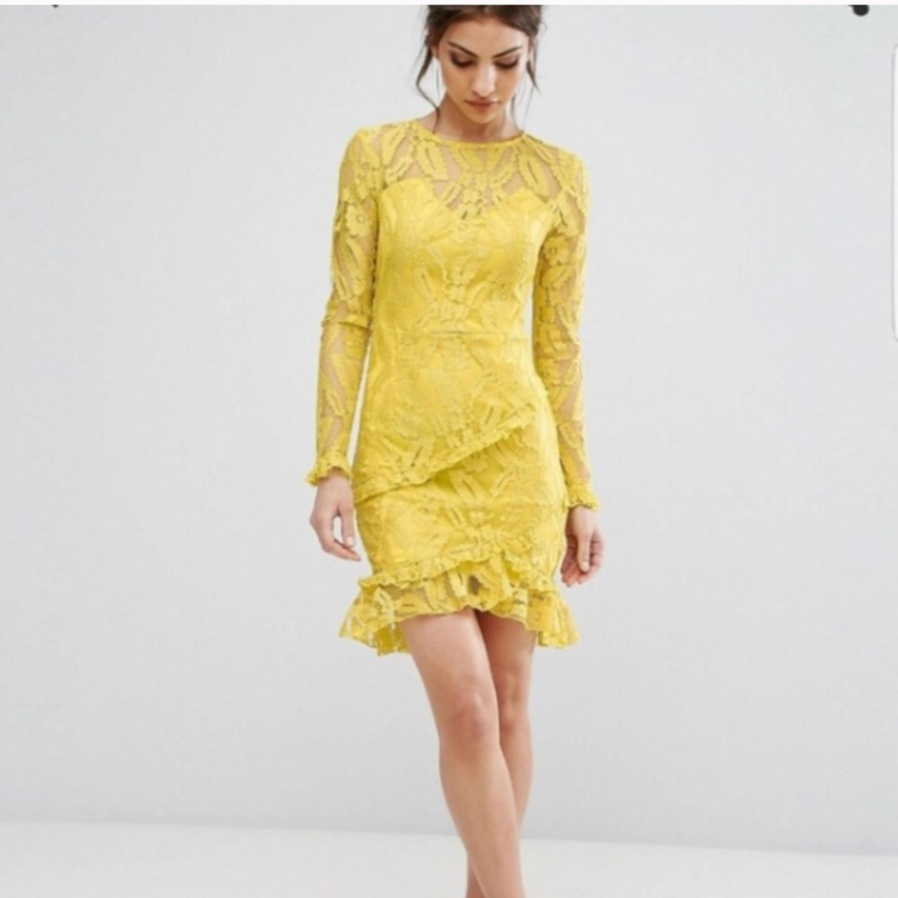 Pretty Little Thing / ASOS yellow lace midi dress